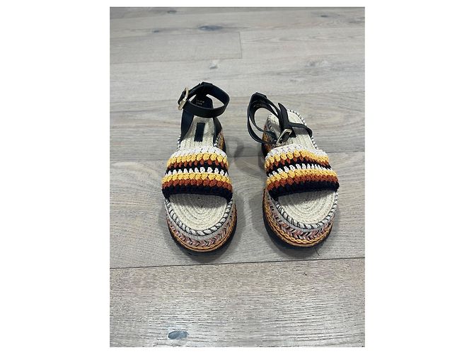 Farm Rio Sandali con zeppa in crochet e pelle Marrone Nero Multicolore - vista 3