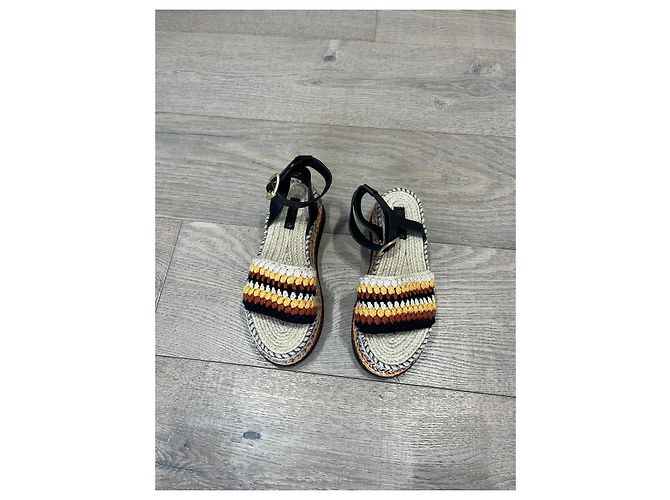 Farm Rio Sandali con zeppa in crochet e pelle Marrone Nero Multicolore - vista 4