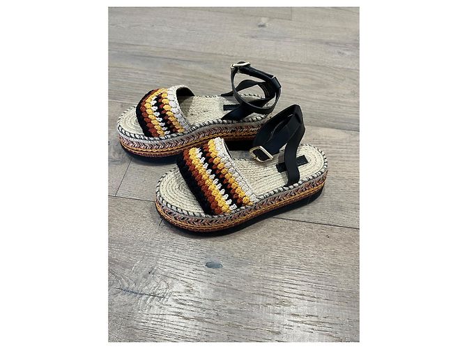 Farm Rio Sandali con zeppa in crochet e pelle Marrone Nero Multicolore - vista 6