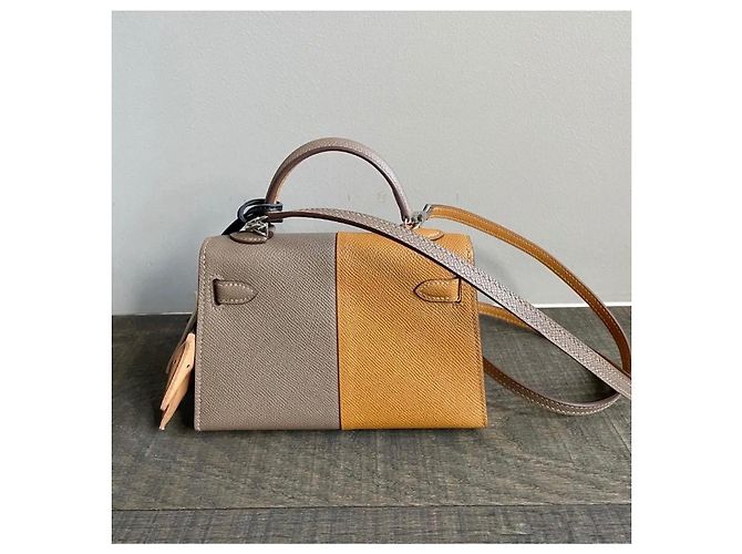 Hermès Kelly Mini II Sellier Tasche aus bicolor Leder Braun Grau - Ansicht 2