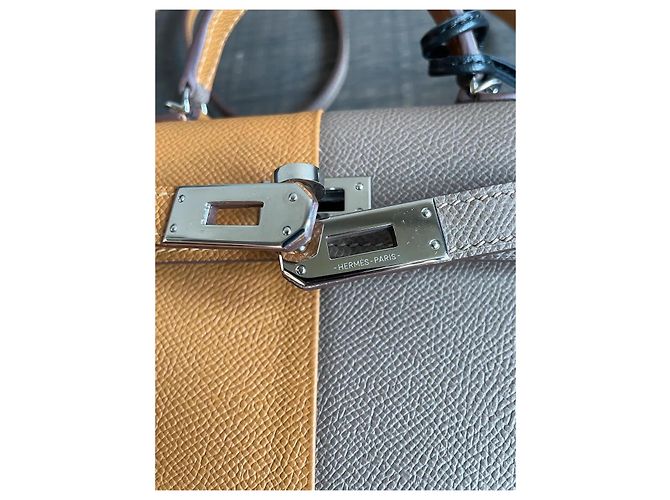 Hermès Kelly Mini II Sellier Tasche aus bicolor Leder Braun Grau - Ansicht 6