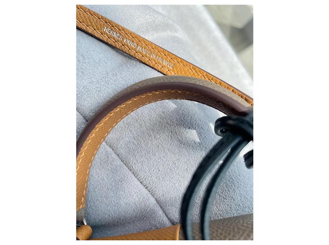 Hermès Kelly Mini II Sellier Tasche aus bicolor Leder Braun Grau - Ansicht 7