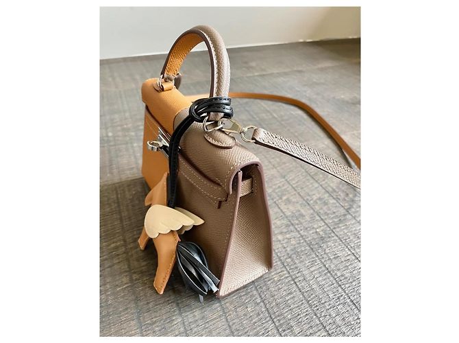 Hermès Kelly Mini II Sellier Tasche aus bicolor Leder Braun Grau - Ansicht 8