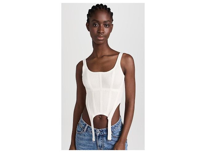 Autre Marque Top corset Dion Lee in cotone bianco con reggicalze - vista 7