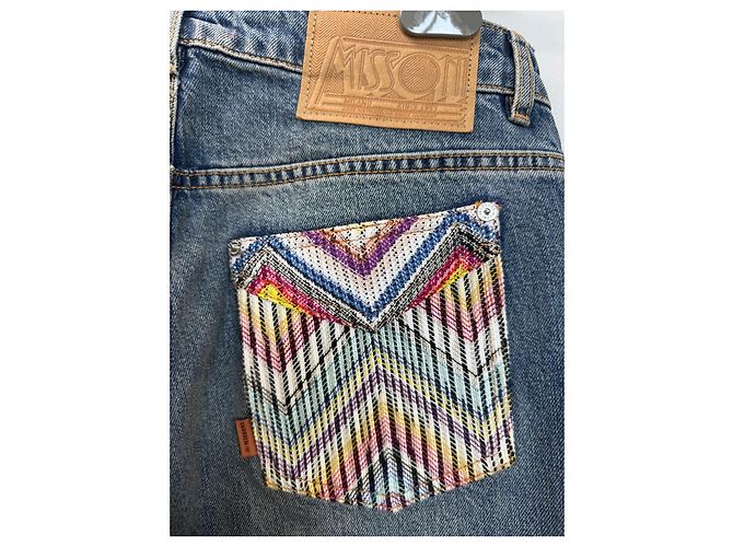 Jeans in denim blu da donna Missoni con tasche e risvolti zigzag multicolore - vista 3