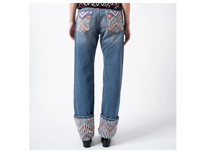 Jeans in denim blu da donna Missoni con tasche e risvolti zigzag multicolore - vista 6