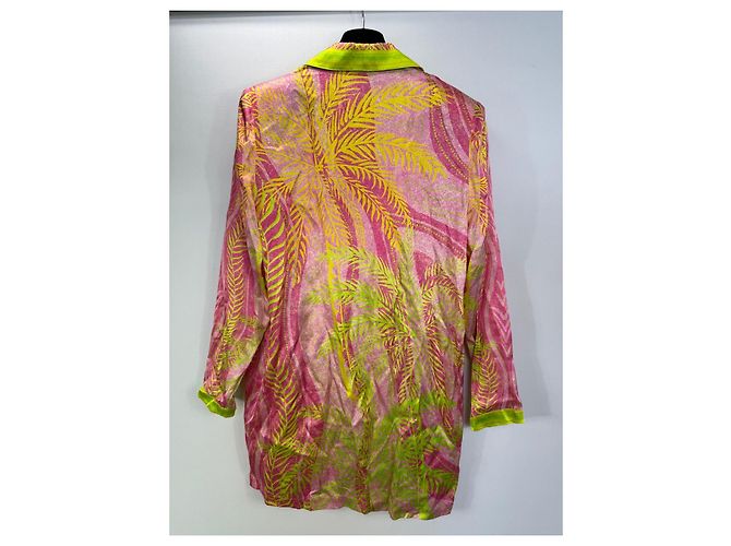 Retrofête Seidenblazer mit Palmenprint in Rosa und Gelb Pink Grün - Ansicht 4