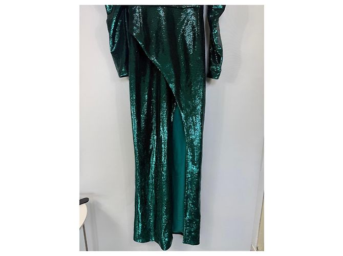 Genny Langes grünes Paillettenkleid mit langen Ärmeln - Ansicht 3
