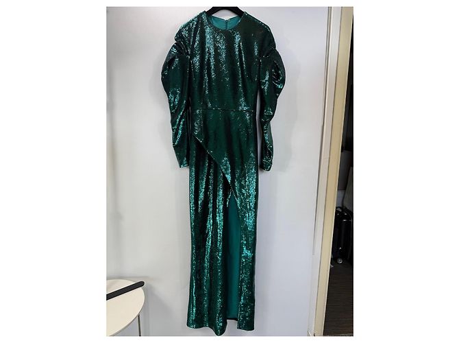 Genny Langes grünes Paillettenkleid mit langen Ärmeln - Ansicht 4