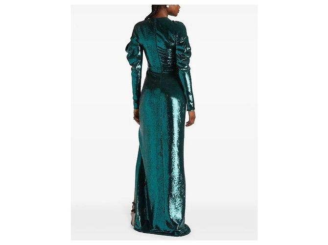 Genny Langes grünes Paillettenkleid mit langen Ärmeln - Ansicht 8