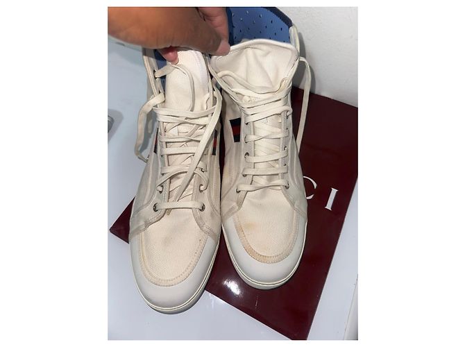 Baskets Gucci en toile blanches Bleu - vue 3