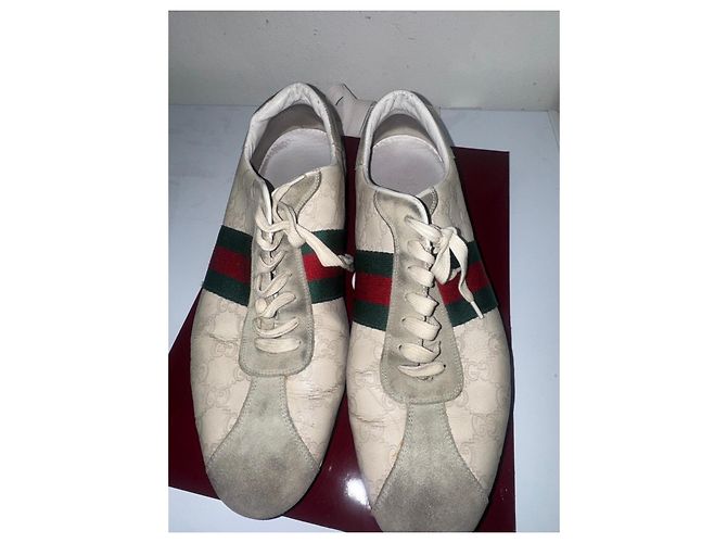 Gucci Monogram Leder-Sneaker Weiß Rot Grün - Ansicht 2