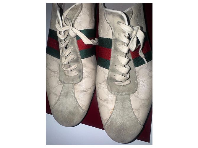 Gucci Monogram Leder-Sneaker Weiß Rot Grün - Ansicht 3