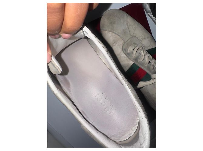 Gucci Monogram Leder-Sneaker Weiß Rot Grün - Ansicht 5
