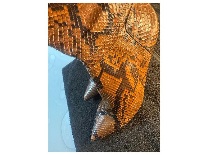 Autre Marque Pythonleder Stiletto-Stiefel Braun - Ansicht 2