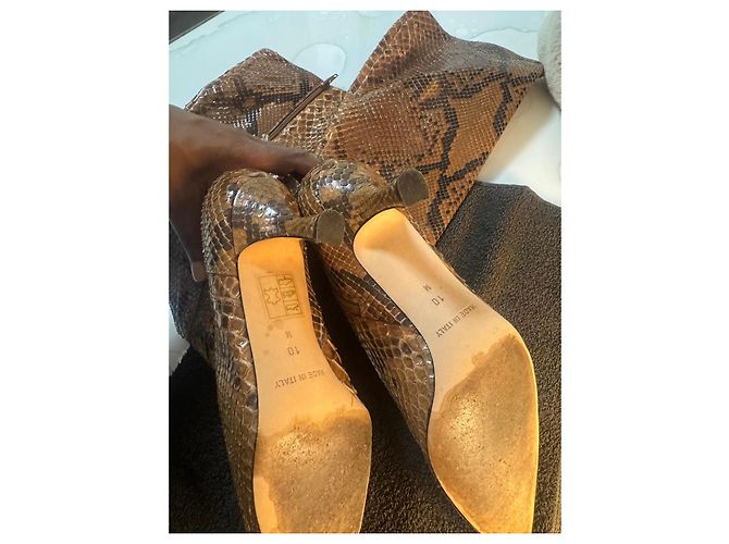 Autre Marque Pythonleder Stiletto-Stiefel Braun - Ansicht 4