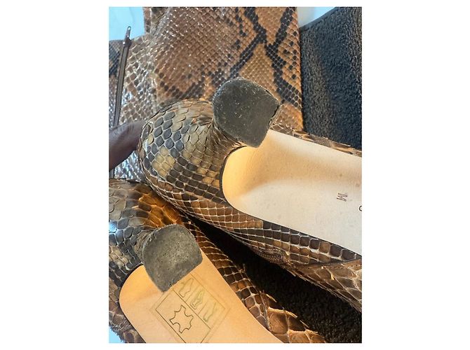 Autre Marque Pythonleder Stiletto-Stiefel Braun - Ansicht 5