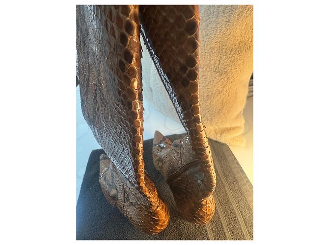 Autre Marque Pythonleder Stiletto-Stiefel Braun - Ansicht 6