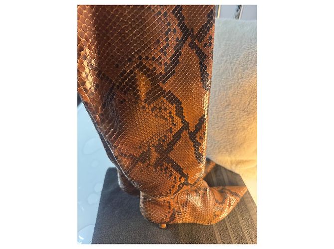 Autre Marque Pythonleder Stiletto-Stiefel Braun - Ansicht 7