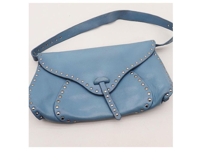 Autre Marque Borsa a tracolla in pelle blu con borchie - vista 6