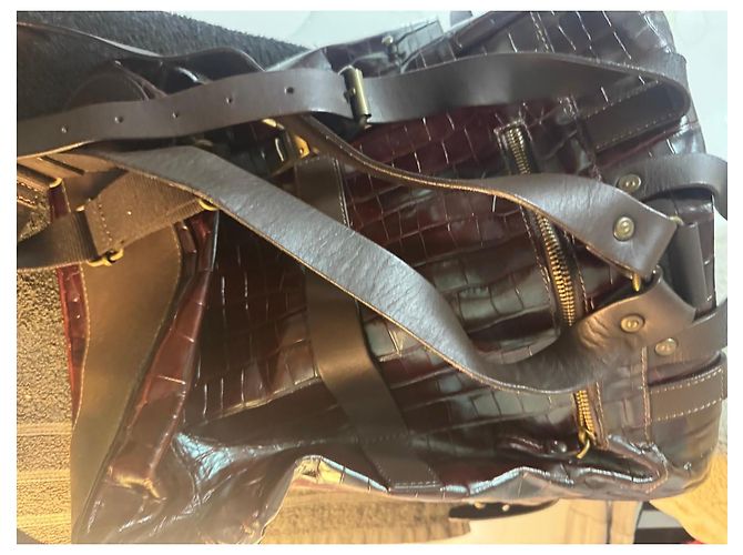 Autre Marque Chiarugi dunkelbraune Lederhandtasche mit Krokodilprägung - Ansicht 3