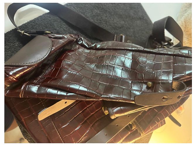 Autre Marque Chiarugi dunkelbraune Lederhandtasche mit Krokodilprägung - Ansicht 4