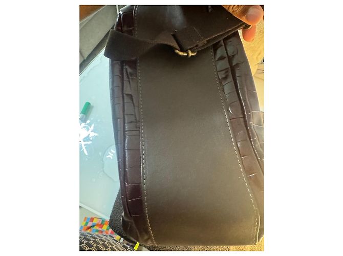 Autre Marque Chiarugi dunkelbraune Lederhandtasche mit Krokodilprägung - Ansicht 5