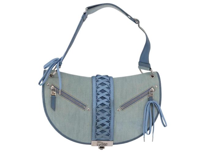 Borsa a Tracolla Christian Dior Admit It Denim Blu Chiaro Argento Auth 201218V - vista 13