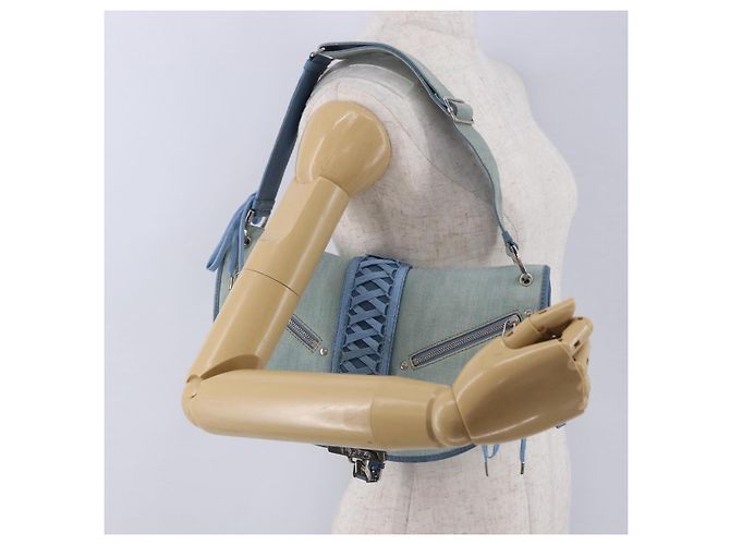 Borsa a Tracolla Christian Dior Admit It Denim Blu Chiaro Argento Auth 201218V - vista 31
