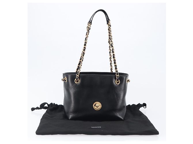 Borsa a tracolla con catena VERSACE in pelle nera e oro Auth 200692V Nero D'oro - vista 12