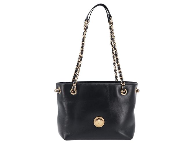 Borsa a tracolla con catena VERSACE in pelle nera e oro Auth 200692V Nero D'oro - vista 13