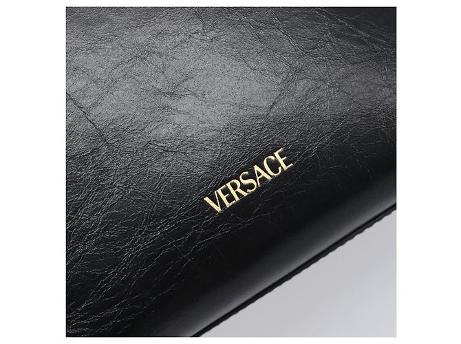 Borsa a tracolla con catena VERSACE in pelle nera e oro Auth 200692V Nero D'oro - vista 17