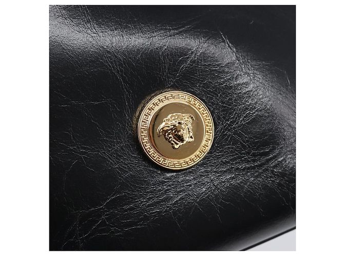 Borsa a tracolla con catena VERSACE in pelle nera e oro Auth 200692V Nero D'oro - vista 18
