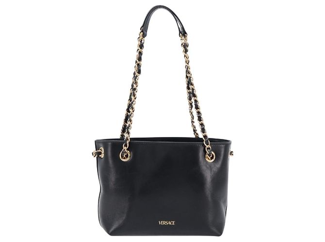 Borsa a tracolla con catena VERSACE in pelle nera e oro Auth 200692V Nero D'oro - vista 2