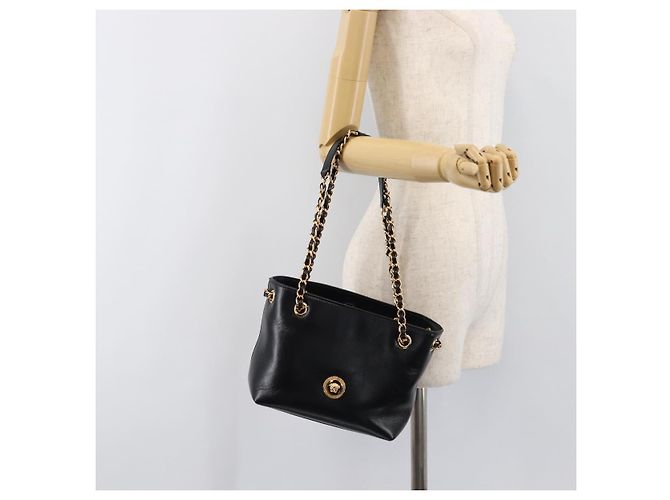Borsa a tracolla con catena VERSACE in pelle nera e oro Auth 200692V Nero D'oro - vista 22