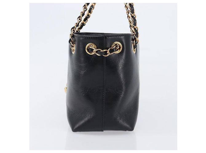 Borsa a tracolla con catena VERSACE in pelle nera e oro Auth 200692V Nero D'oro - vista 3
