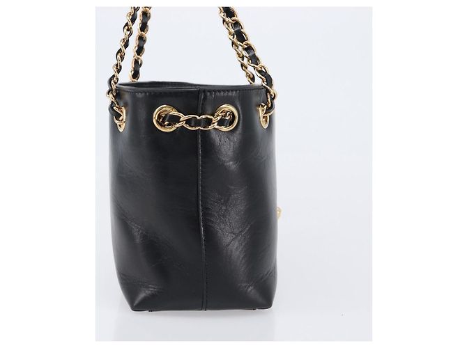 Borsa a tracolla con catena VERSACE in pelle nera e oro Auth 200692V Nero D'oro - vista 4