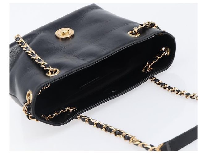 Borsa a tracolla con catena VERSACE in pelle nera e oro Auth 200692V Nero D'oro - vista 6