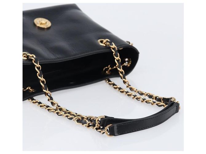 Borsa a tracolla con catena VERSACE in pelle nera e oro Auth 200692V Nero D'oro - vista 7