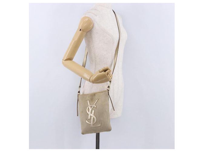 Autre Marque Borsa a tracolla SAINT LAURENT Canvas Beige Gold Tone Auth ka6165 - vista 17