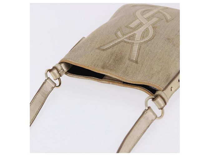 Autre Marque Borsa a tracolla SAINT LAURENT Canvas Beige Gold Tone Auth ka6165 - vista 2