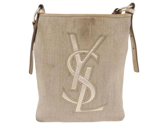 Autre Marque Borsa a tracolla SAINT LAURENT Canvas Beige Gold Tone Auth ka6165 - vista 7