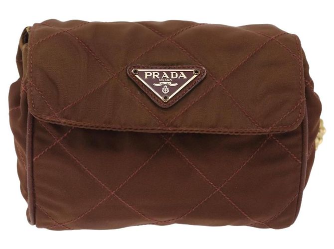 PRADA Schultertasche mit Kette Nylon Brown Gold Tone Auth 203074 Braun - Ansicht 13
