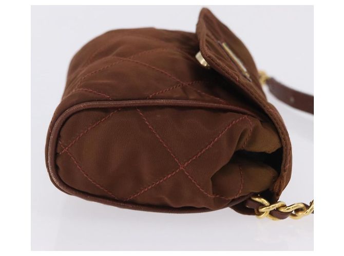 PRADA Schultertasche mit Kette Nylon Brown Gold Tone Auth 203074 Braun - Ansicht 3