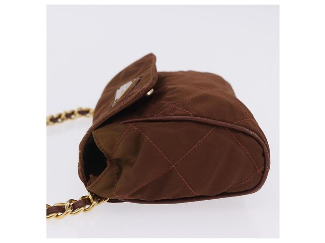 PRADA Schultertasche mit Kette Nylon Brown Gold Tone Auth 203074 Braun - Ansicht 4