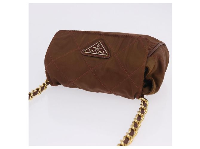 PRADA Schultertasche mit Kette Nylon Brown Gold Tone Auth 203074 Braun - Ansicht 6