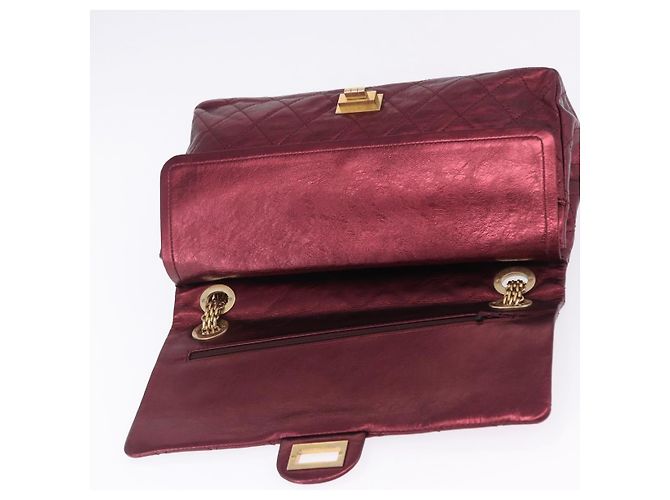 Borsa a tracolla con catena CHANEL 2.55 Matelasse in pelle d'agnello rossa e oro CC Auth ka6142SAV Rosso - vista 10