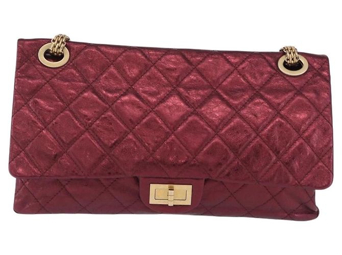 Borsa a tracolla con catena CHANEL 2.55 Matelasse in pelle d'agnello rossa e oro CC Auth ka6142SAV Rosso - vista 13