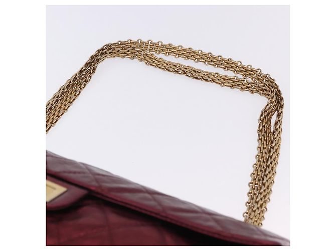 Borsa a tracolla con catena CHANEL 2.55 Matelasse in pelle d'agnello rossa e oro CC Auth ka6142SAV Rosso - vista 14