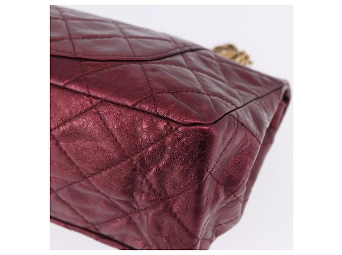Borsa a tracolla con catena CHANEL 2.55 Matelasse in pelle d'agnello rossa e oro CC Auth ka6142SAV Rosso - vista 17